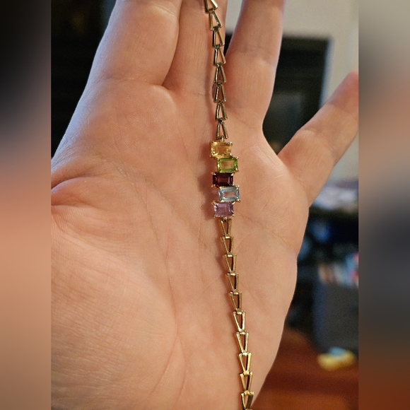 14k gemstone bracelet! Genuine citrine, peridot, garnet, blue topaz, and amethys - Picture 9 of 13